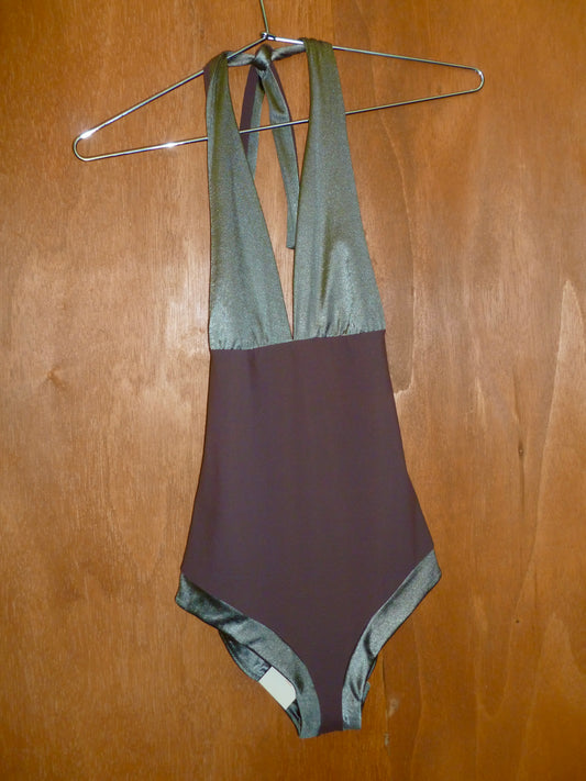 Romeo Gigli Deadstock One Piece Low Back Halter Swimsuit (44)